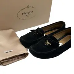 PRADA スエード ロゴ リボン ドライビングシューズ 35 約22.5cm