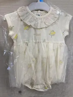 【新品】アイボリー 半袖 花柄 チュール レース ロンパース 黄色