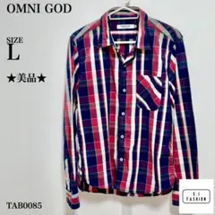 OMNIGOD赤・青系のチェック柄 長袖シャツ 日本製 L