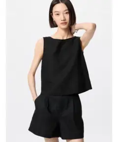 新品ユニクロ　リネンブレンドブラウス　ノースリーブ ブラックL