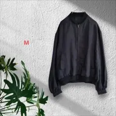 f098　エヌドット【M】ジップアップブルゾン/長袖/黒/ツルツル/光沢