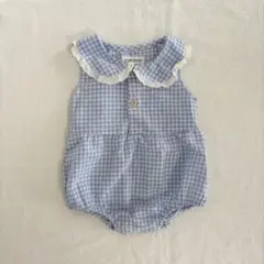 韓国子供服　ギンガムチェック　ロンパース
