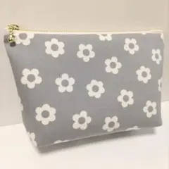 デイジー 花 シンプル ハンドメイド ポーチ 化粧ポーチ ファスナーポーチ