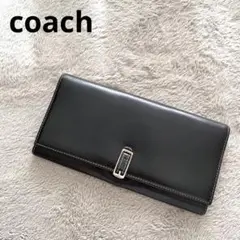 COACH レザー2つ折り 長財布 ブラック バイカラー レッド