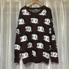 人気 betty boop × virgirl 総柄 ニット セーター ボルドー