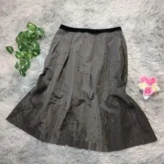 【Les Habits】フレアスカート グレー (40) 柄プリント ひざ丈 L