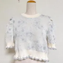 タグ付 ODAKHA 24SS 花柄ジャガード ニットカットソー ショート丈 白