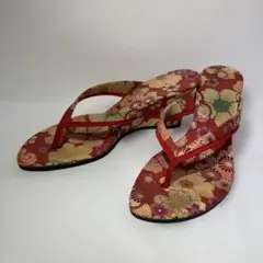 板谷なおみ 　和柄 サンダル 　ヒール約7cm 　レッド 　 L サイズ