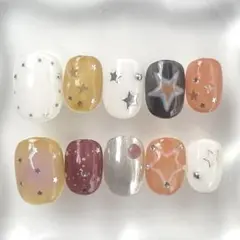 y2knail/韓国ネイル/くすみネイル/星ネイル/シルバーネイル/チークネイル
