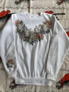 vintage 猫 ネコ 白 スウェット 古着 ねこ トレーナー ヴィンテージ