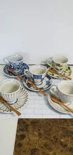 ティーカップ　コーヒーカップ　5客セット　木製スプーン付き