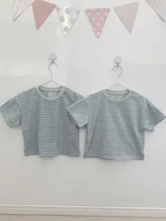 ユニクロ　エアリズム　水色ストライプTシャツ2枚セット　双子