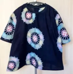 浴衣リメイクTシャツ　鹿子の和傘柄　リブ襟でランクアップ