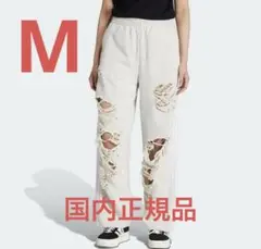 adidas ジョガー/スウェットパンツ ダメージ加工 ライトグレー×白