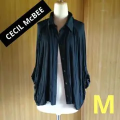 【CECIL McBEE】ロールアップ袖シャツ/黒/シースルー/平成ギャル/M