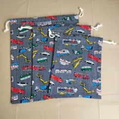 セット４　ハンドメイド　巾着袋3枚セット シーチング生地　小物入れ　着替え入れ