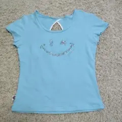 ミカランセ水色 スマイル柄 Tシャツ 半袖