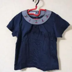 【美品】ファミリア　シャツ　さくらんぼ　刺繍　ネイビー