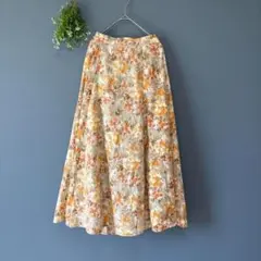 アロッタ［M］新品◎上品大人ナチュラル◎フラワープリント薄手ロングフレアスカート
