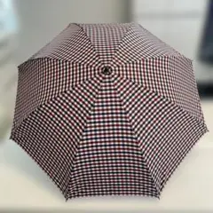 未使用品　アクアスキュータム　ワンタッチ折畳傘 (濃い茜色系チェック柄)