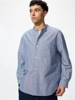 UNIQLO コットンリネンシャツ Lサイズ ブルーストライプ