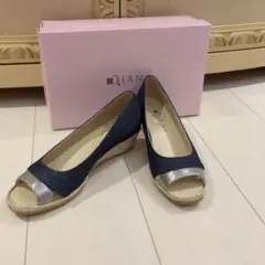【美品】ダイアナ DIANA デニム ウェッジソール オープントゥパンプス