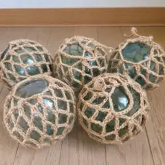 ガラス浮き玉 ガラス玉 麻紐５
