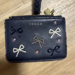 TOCCA ネイビー リボン刺繍 パスケース