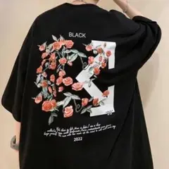 メンズ 花柄 Tシャツ 半袖 綿100% ブラック
