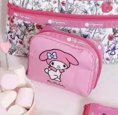 マイメロ×クロミ　コラボ　レスポートサック　韓国　コスメポーチ　サンリオ LeSportsac RECTANGULAR COSMETIC POUCH マイメロディ クロミ