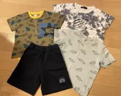 子供服 男の子 恐竜 車プリントTシャツ パンツ 4点セット 110、120cm