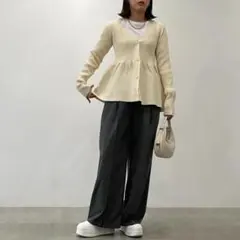 ポリ100ペプラムカーディガン オフ
