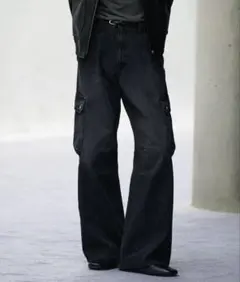 VINTAGE WASHED DENIM CURVED CARGO