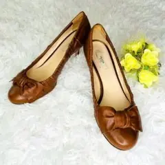 【PRADA】 プラダ リボンパンプス ブラウン 38