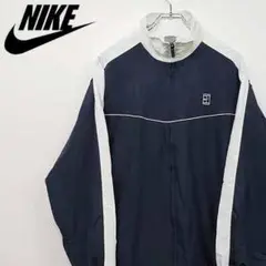 【古着】ナイキ NIKE 刺繍 ライン ナイロンジャケット ネイビー×ホワイト
