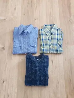 ３枚セットbubble over チェック柄長袖シャツ　ダンガリー風