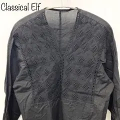 【Classical Elf】切り替えエンブロイダリーブラウス　ブラック　M