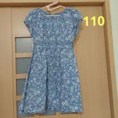 可愛い小花柄　フレンチ袖　花柄半袖ワンピース（ブルー）