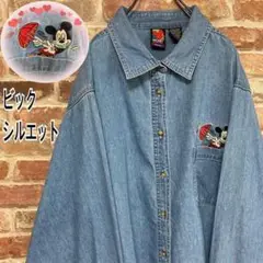 《超レア》ディズニー ミッキー 刺繍ロゴ デニムシャツ ビックシルエット☆L
