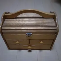 木製 裁縫箱 赤い布内装 2引き出し