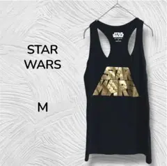 レア【スターウォーズ】タンクトップ ノースリーブ トップス 黒 金 ロゴ M