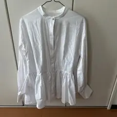 白 フレアシャツ 長袖 ギャザー入り