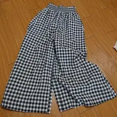GLOBAL WORK ワイドパンツ チェック柄 白黒 幅広パンツ ナチュラル