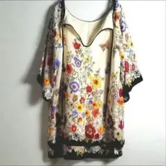 【ランゲージ】花柄ボタニカルチュニックブラウス・ゆったりサイズ・ 総柄