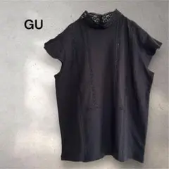 【新品】GU レースハイネックブラウス M ブラック トップス 半袖 黒