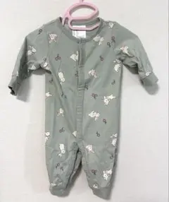 H&M エイチアンドエム　ミントグリーン ロンパース　長袖　1-2m