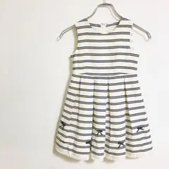 【美品】ボーダーワンピース（120）プリーツスカート　アイボリー　a3535