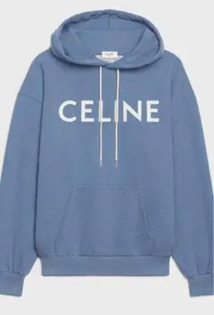 【美品】CELINE ルーズフーディ コットンフリース ブルー オフホワイト