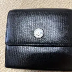 シャネル キャビアスキン ココボタン Wホック 3つ折り財布 ブラック
