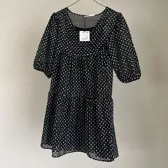 新品⬛︎160cmZARA ザラ黒　ぽこぽこワンピース